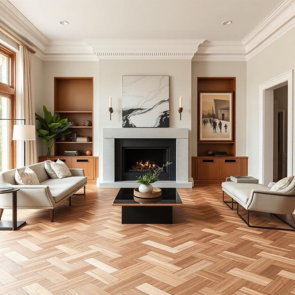 Soggiorno con parquet a spina